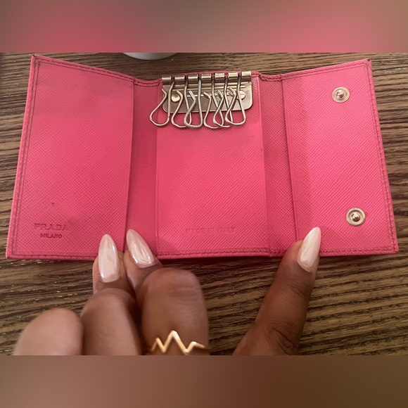 PRADA Pink Saffiano Leather Key Case - Picture 5 of 11